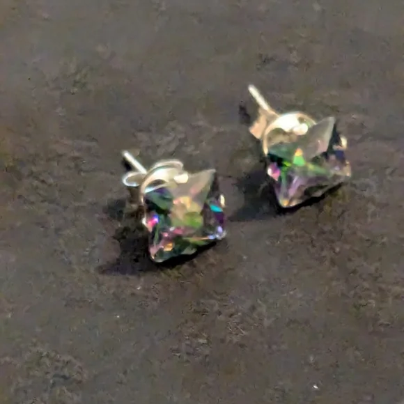 🆕 Simulated Mystic Topaz Earrings Memorizing CZ Stud Earrings Sterling Silver - Picture 2 of 13